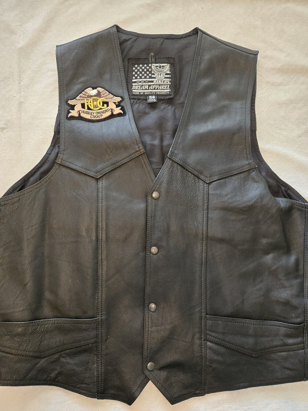 Vintage Dream Apparel Leather Gilet Biker Vest Gilet Black Size 56